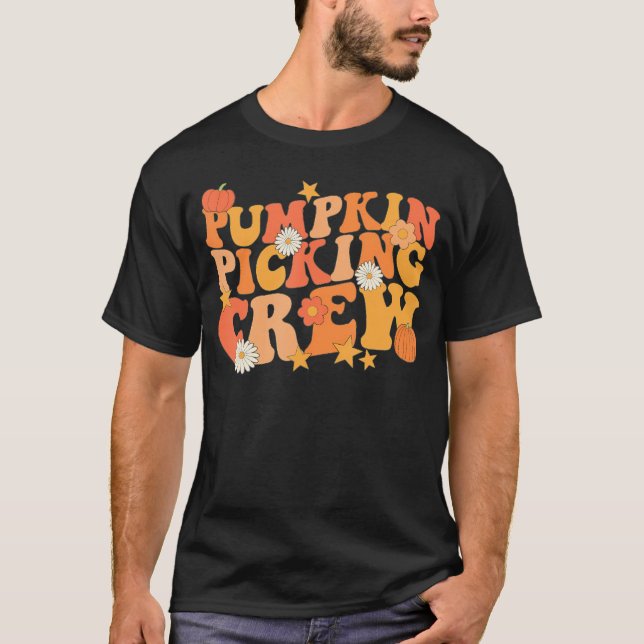 Pumpkin Picking Crew Squad Groovy Fall Autumn And  T-Shirt (Front)