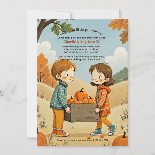 Pumpkin Picking Kids Invitation (Front)