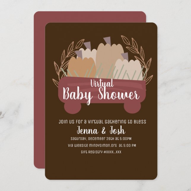Pumpkin Picking Wagon Virtual Baby Shower Invitation (Front/Back)