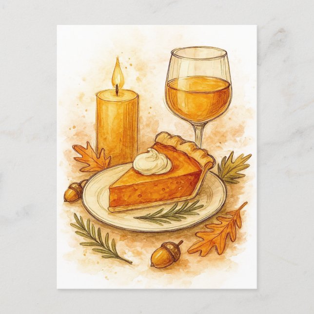 Pumpkin Pie & Apple Cider Thanksgiving Postcard (Front)