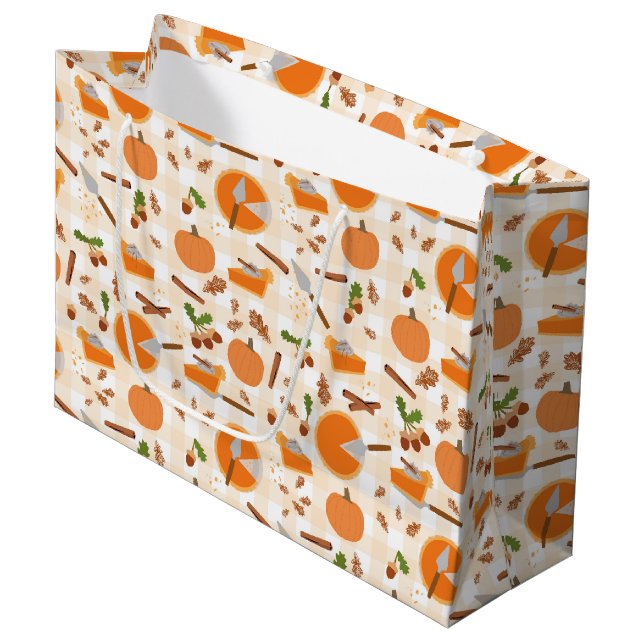 Pumpkin Pie Autumn Fall Pattern Large Gift Bag (Front Angled)