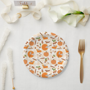 Pumpkin Pie Autumn Fall Pattern Paper Plate