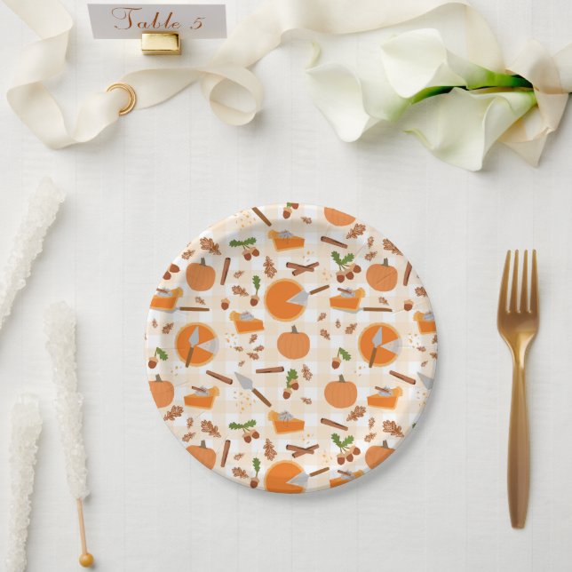 Pumpkin Pie Autumn Fall Pattern Paper Plate (Wedding)