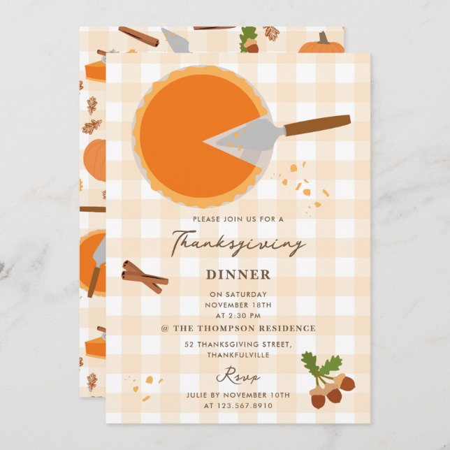 Pumpkin Pie Autumn Fall Thanksgiving Invitation (Front/Back)