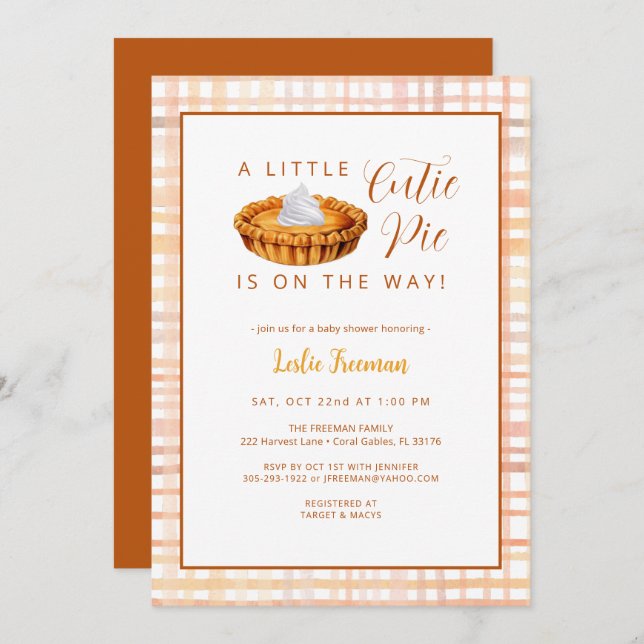 Pumpkin Pie Baby Shower Invitation (Front/Back)