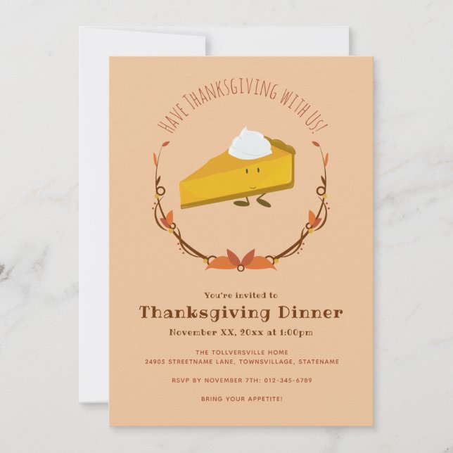 Pumpkin Pie Character Thanksgiving Invitation (Front)