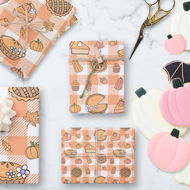 Pumpkin Pie Gingham Wrapping Paper Sheets (Creator Uploaded)