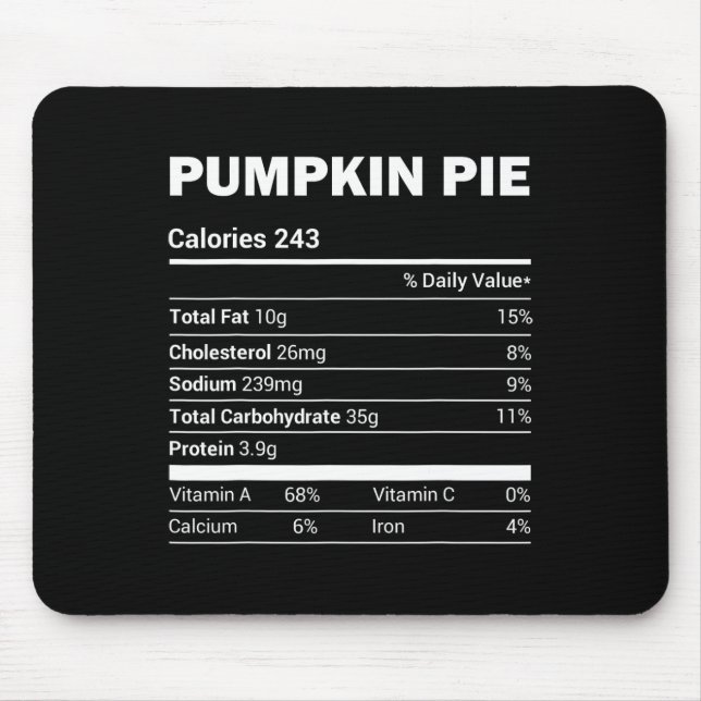 Pumpkin Pie Nutrition Tee Funny Matching Christmas Mouse Pad (Front)