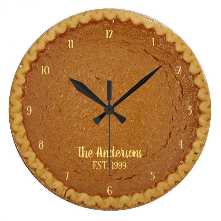 Pumpkin Pie Pie O'Clock Personalised Clock Zazzle.co.nz