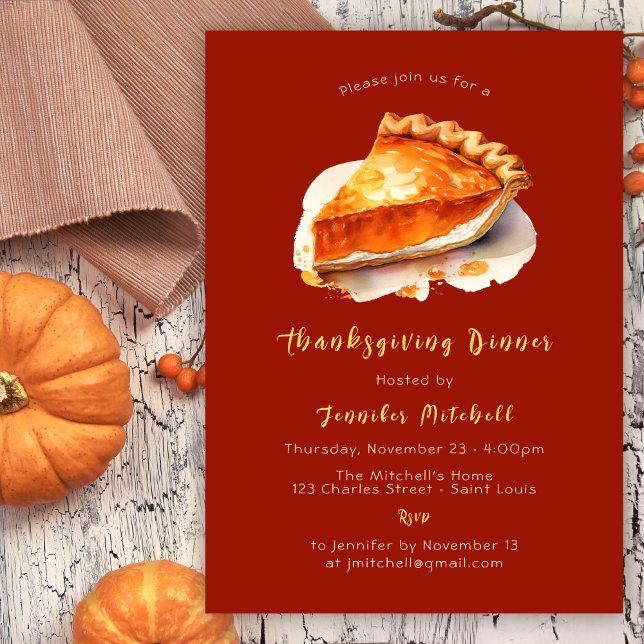 Pumpkin Pie Thanksgiving Dinner Friendsgiving Invitation (Creator Uploaded)