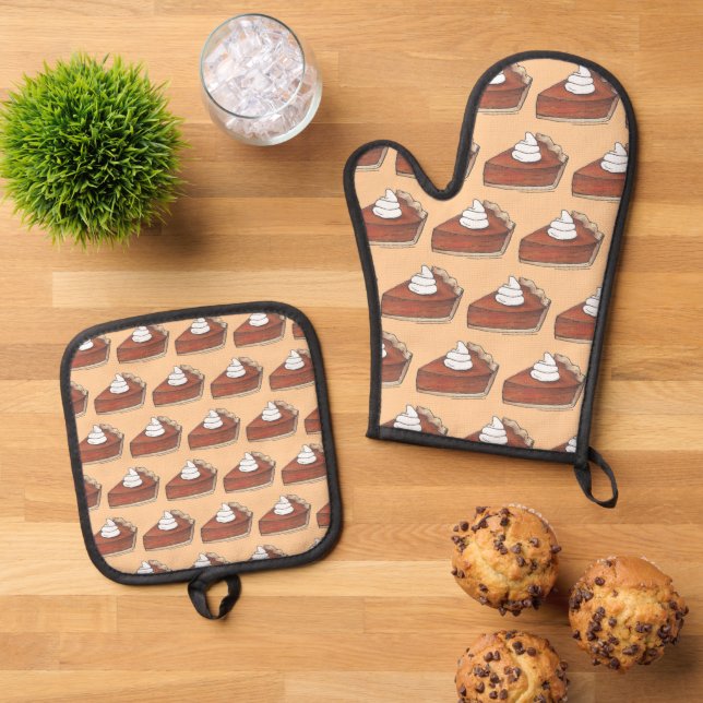 Pumpkin Pie Thanksgiving Dinner Holiday Gift Oven Mitt & Pot Holder Set (Top Down)