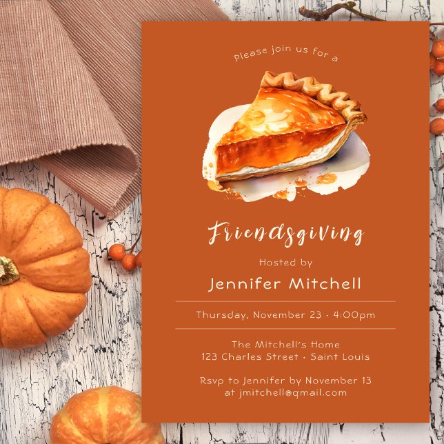 Pumpkin Pie Thanksgiving Terracotta Friendsgiving Invitation (Creator Uploaded)