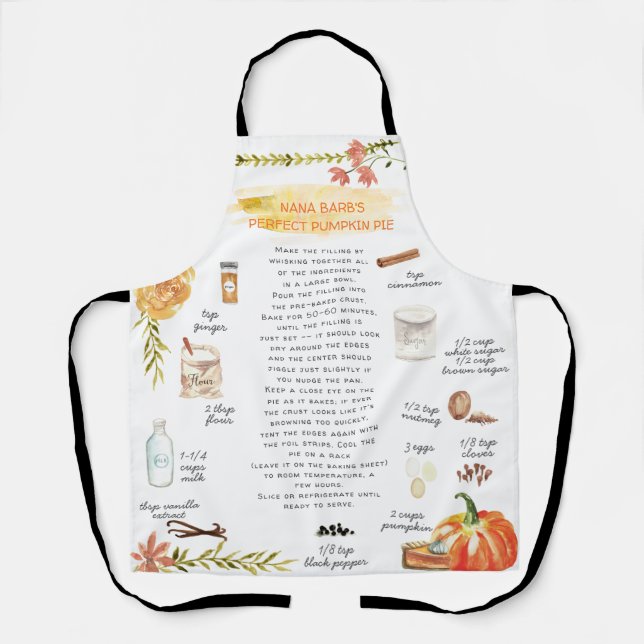 Pumpkin Pie Watercolor Recipe Heirloom Apron (Front)