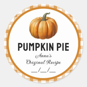 Pumpkin pie with chequered pattern label