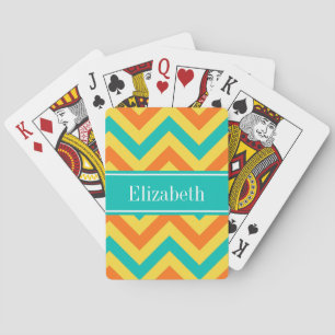 Pumpkin Pineapple Teal LG Chevron ZigZag Monogram Playing Cards