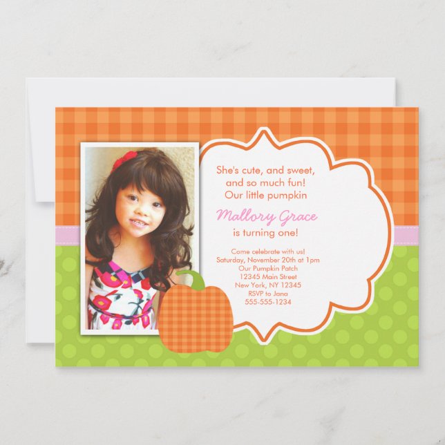 Pumpkin Pink birthday invitation - great for first (Front)