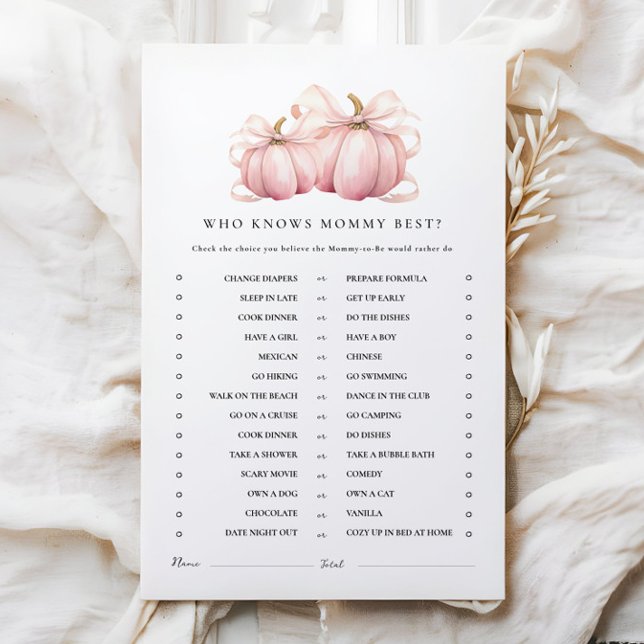Pumpkin Pink Bow Baby Shower Activity Games (Creator Uploaded)