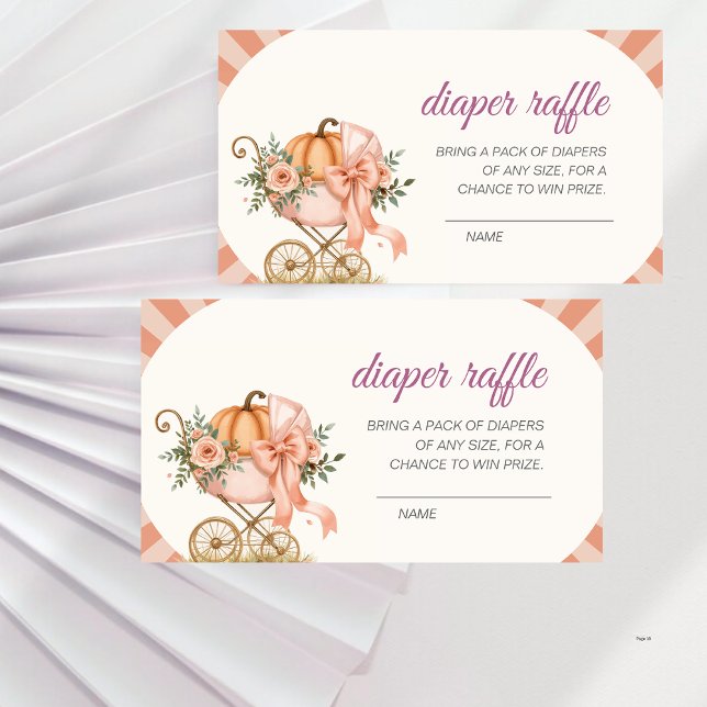 Pumpkin Pink Bow Baby Shower Diaper Raffle Enclosure Card (Creator Uploaded)