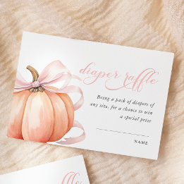 Pumpkin Pink Bow Baby Shower Diaper Raffle  Enclosure Card