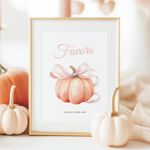 Pumpkin Pink Bow Baby Shower Favours Table Sign