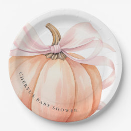 Pumpkin Pink Bow Baby Shower Paper Plate