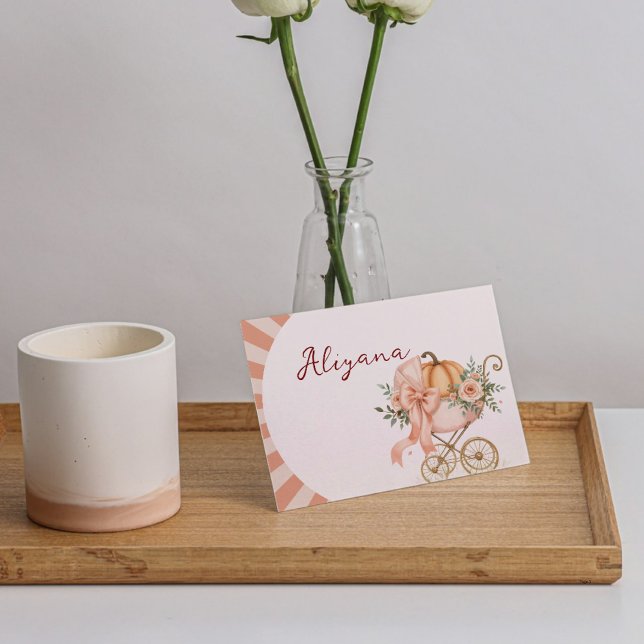 Pumpkin Pink Bow Baby Shower Table Name Card (Creator Uploaded)