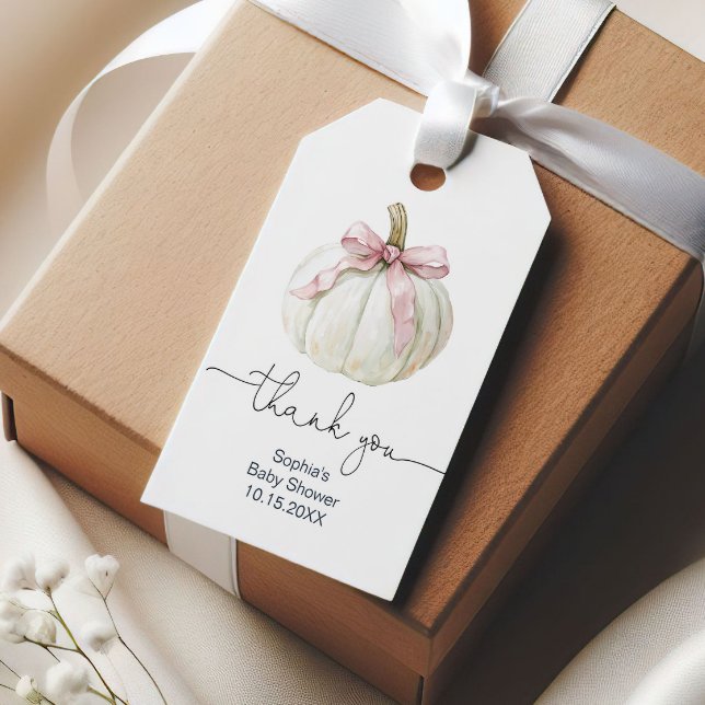 Pumpkin & Pink Bow Baby Shower Thank You Tag (Creator Uploaded)
