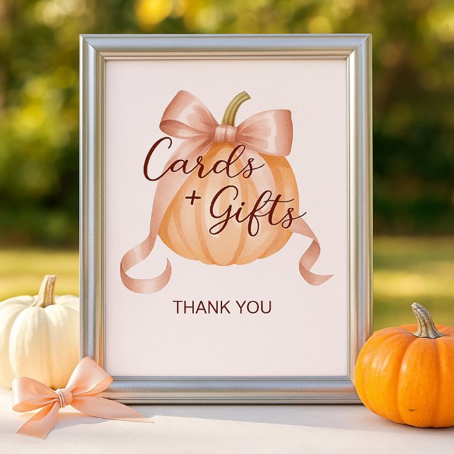 Pumpkin Pink Bow Cards & Gifts Table Sign Poster (Creator Uploaded)