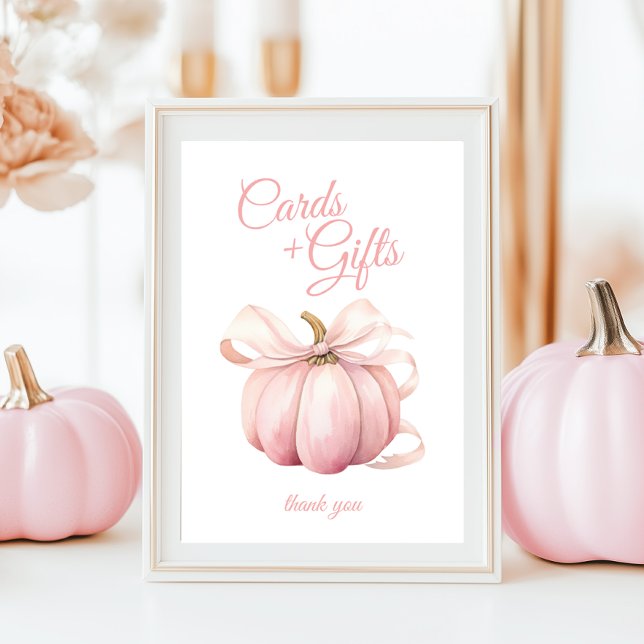 Pumpkin Pink Bow Cards & Gifts Table Sign Poster (Creator Uploaded)