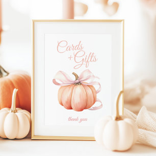 Pumpkin Pink Bow Cards & Gifts Table Sign Poster
