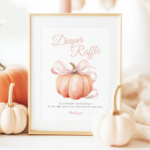 Pumpkin Pink Bow Diaper Raffle Table Sign