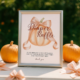 Pumpkin Pink Bow Diaper Raffle Table Sign Poster
