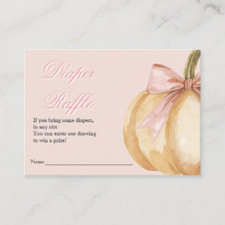 Pumpkin Pink Bow Fall Baby Shower Diaper Raffle Enclosure Card