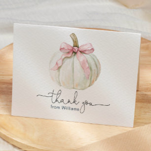 Pumpkin & Pink Bow Folded Thank You Card