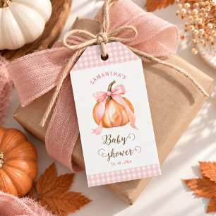 pumpkin pink bow gingham baby shower gift tags