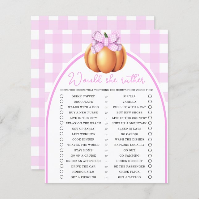 Pumpkin pink bow Would she rather game (Front/Back)