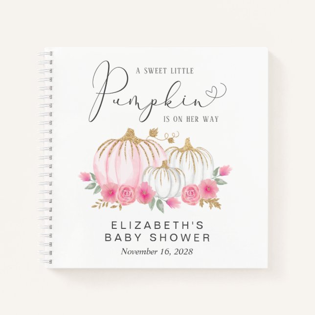 Pumpkin Pink Floral Baby Girl Shower Guest Book (Front)