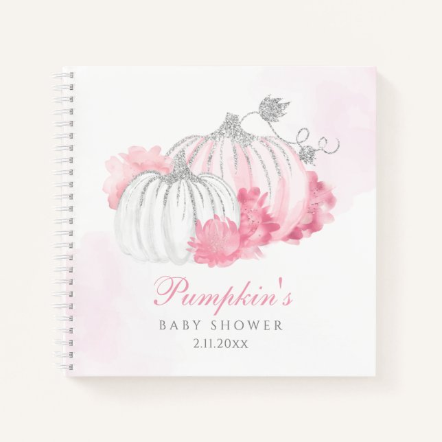 Pumpkin Pink Floral Baby Girl Shower Guest Book (Front)