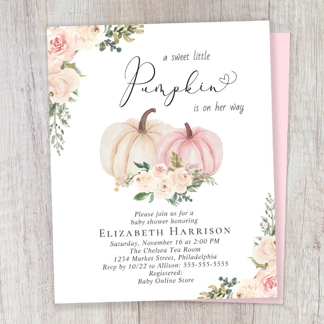 Pumpkin Pink Floral Baby Girl Shower Invitation (Creator Uploaded)