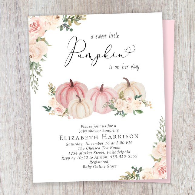 Pumpkin Pink Floral Baby Girl Shower Invitation (Creator Uploaded)