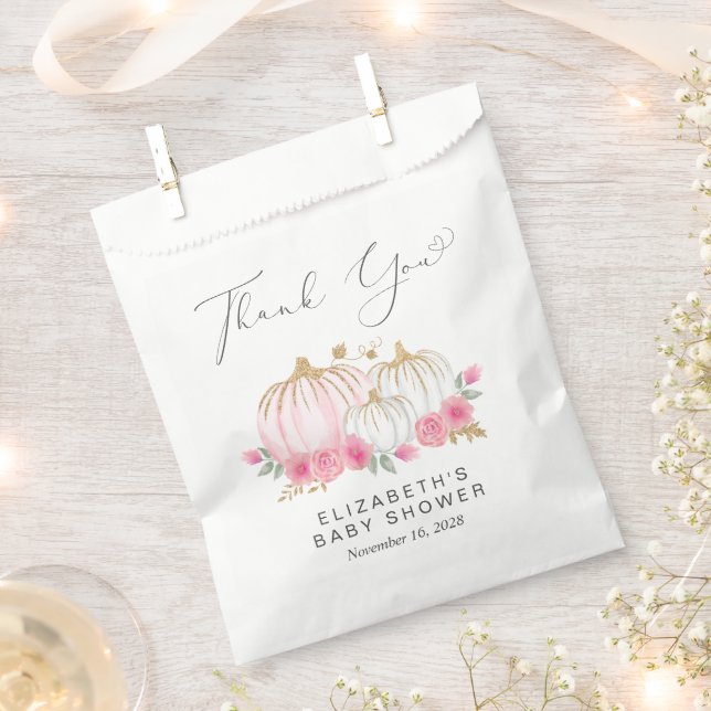 Pumpkin Pink Floral Baby Girl Shower Thank You Favour Bags (Clipped)