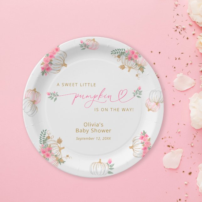 Pumpkin Pink Floral Baby Shower Paper Plate (Creator Uploaded)