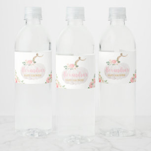 Pumpkin Pink Floral Baby Shower  Water Bottle Label