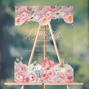 Pumpkin Pink Floral Baby Shower Welcome Sign
