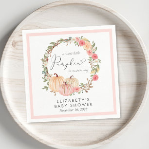 Pumpkin Pink Floral Girl Baby Shower Napkin
