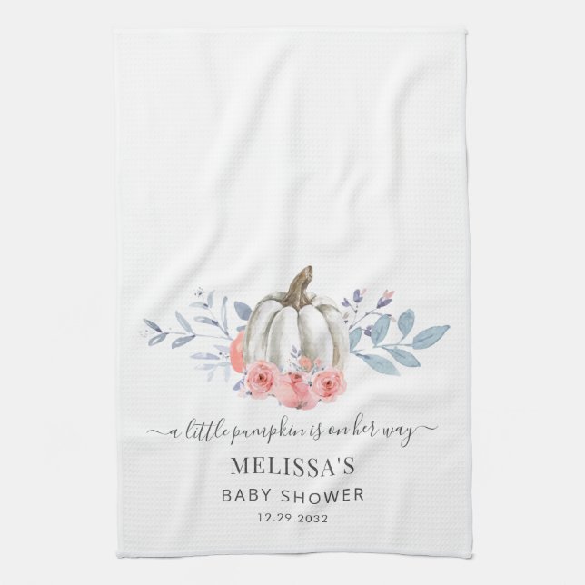 Pumpkin Pink Floral Girl Baby Shower Tea Towel (Vertical)