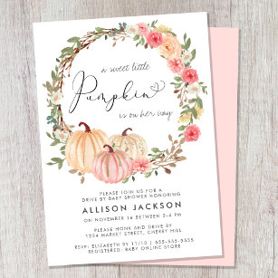 Pumpkin Pink Floral Girl Drive By Baby Shower Invitation