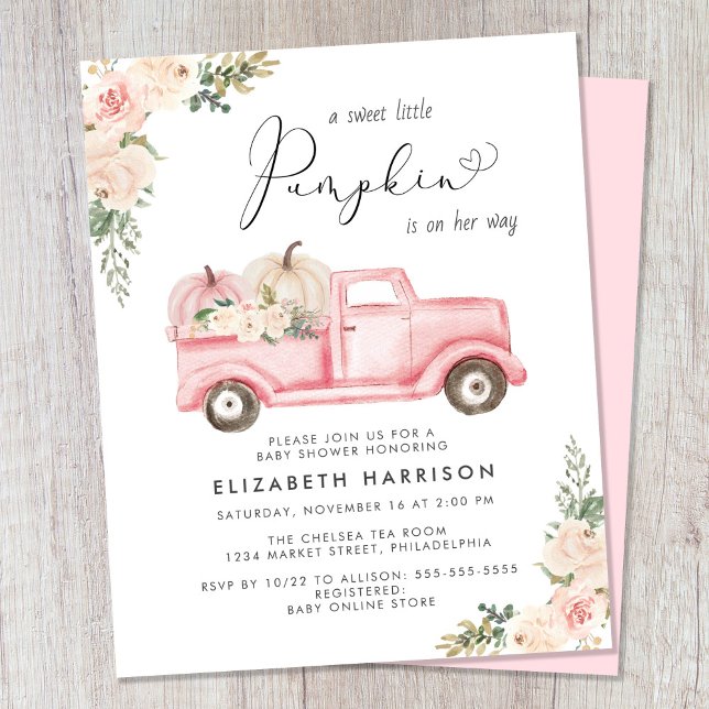 Pumpkin Pink Floral Truck Baby Girl Shower Invite (Creator Uploaded)