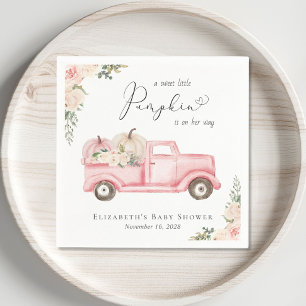 Pumpkin Pink Floral Truck Baby Girl Shower Napkin