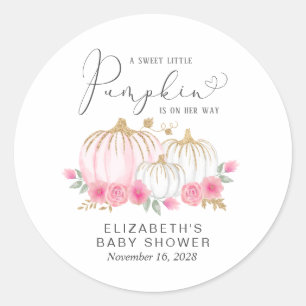 Pumpkin Pink Floral Watercolor Baby Girl Shower Classic Round Sticker